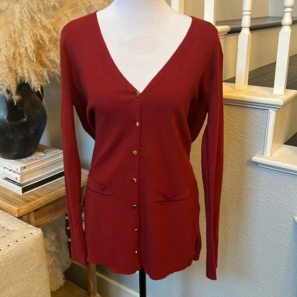 NINEXIS Long Sleeve Button Down Soft Knit Cardigan Sweater Dark Red Size Small - Picture 1 of 8